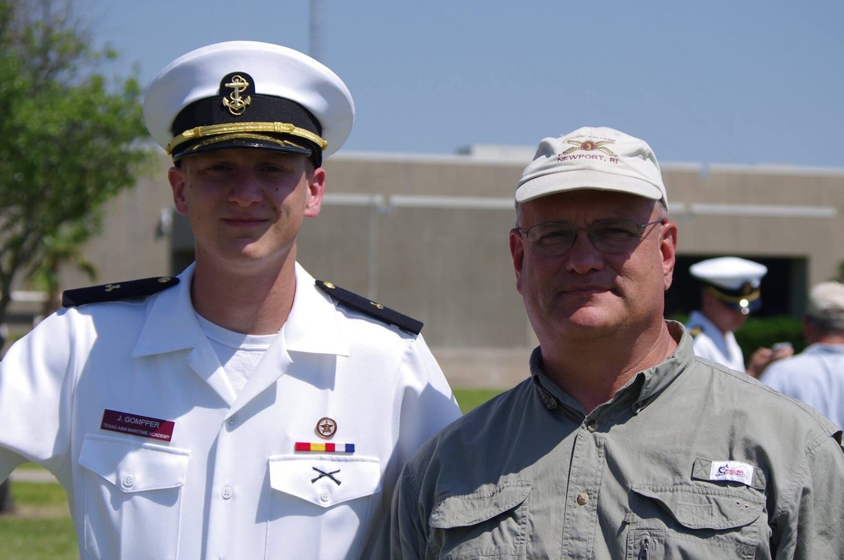 Jim H. Gompper '21, left, and Jim P. Gompper, right at change of command, shortly before Jim P. started as commandant.