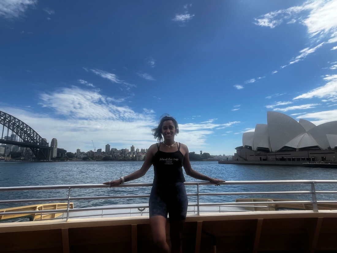 Naomi Ciampaglio ’18 standing on a bridge on the Sydney Harbor in Sydney, Australia.