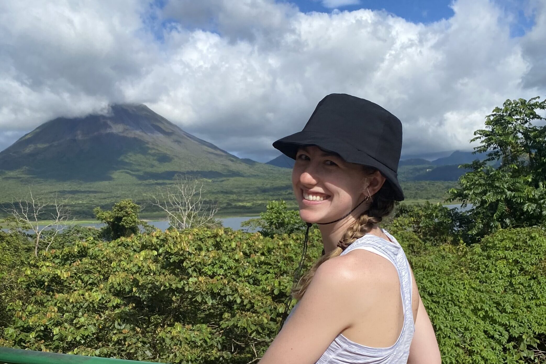 Donnelly in the foreground with Arenal Volcano in Costa Rica in the background